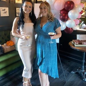 Blue floral wrap dress